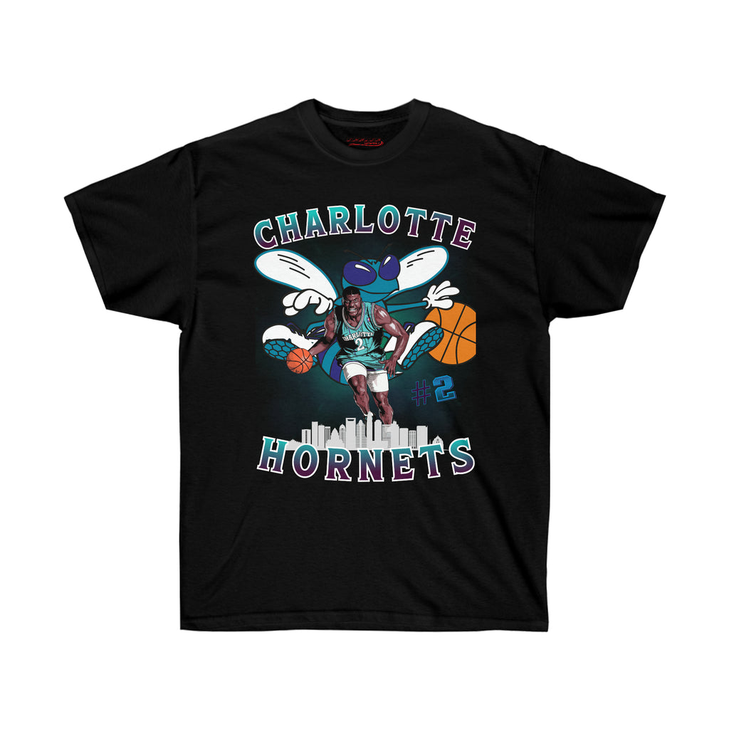 All Black Charlotte Hornets Larry Johnson T-Shirt 